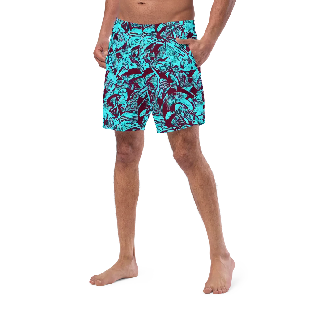 Burgundy Tropics on Swim Trunks — Left Front