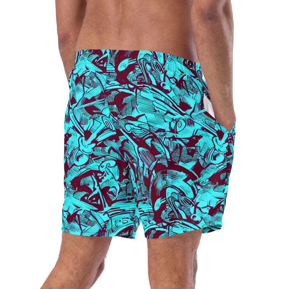 Burgundy Tropics on Swim Trunks — Right Back