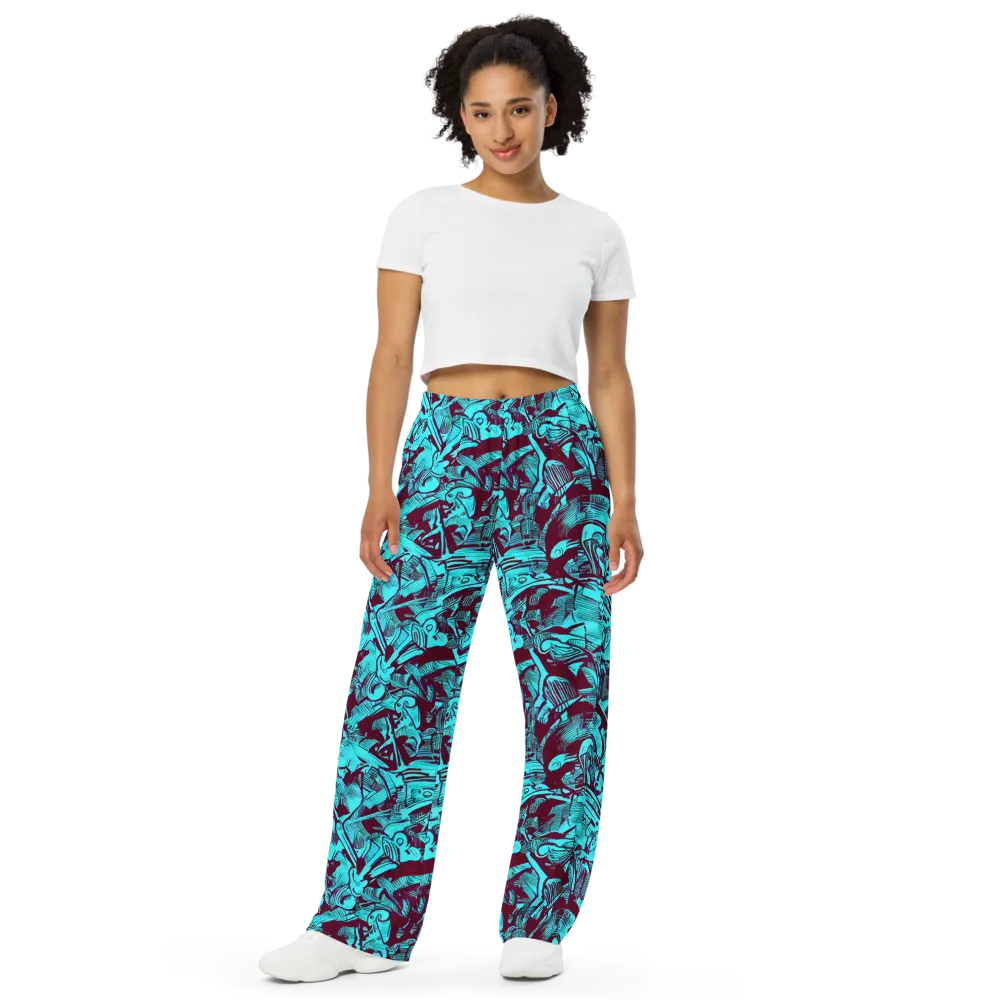 Burgundy Tropics on Wide-Leg Pants — Front
