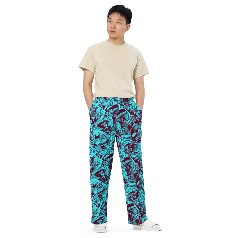 Burgundy Tropics on Wide-Leg Pants — Front