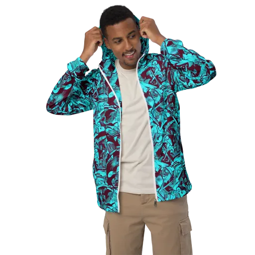 Burgundy Tropics on a Men's Windbreaker