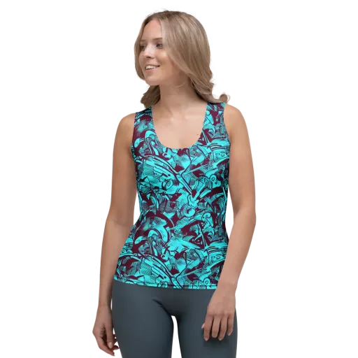 Burgundy Tropics on a Women's Tank Top
