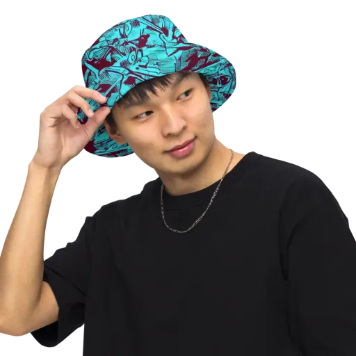 Burgundy Tropics on a Reversible Bucket Hat