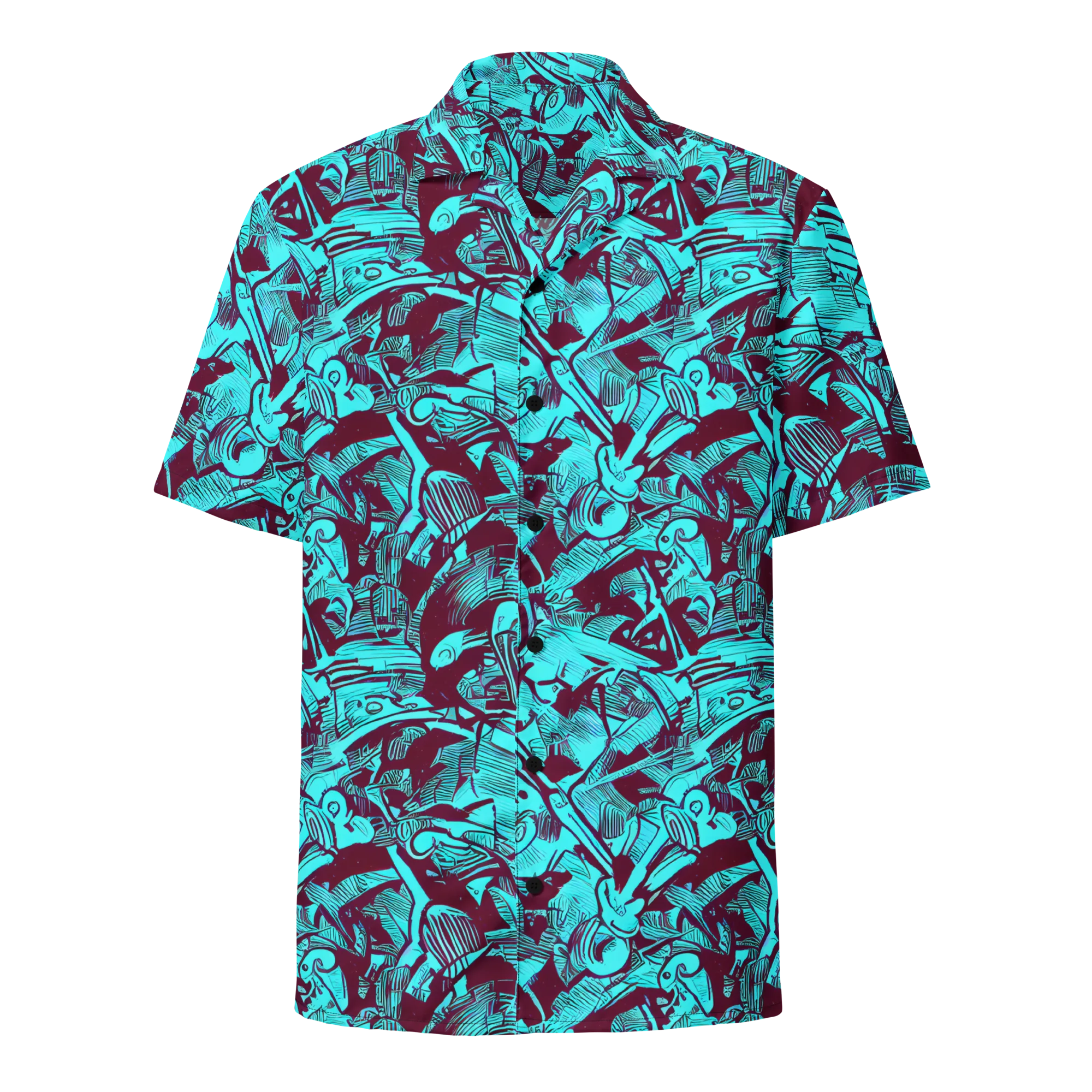 Burgundy Tropics on Button Shirt — Front