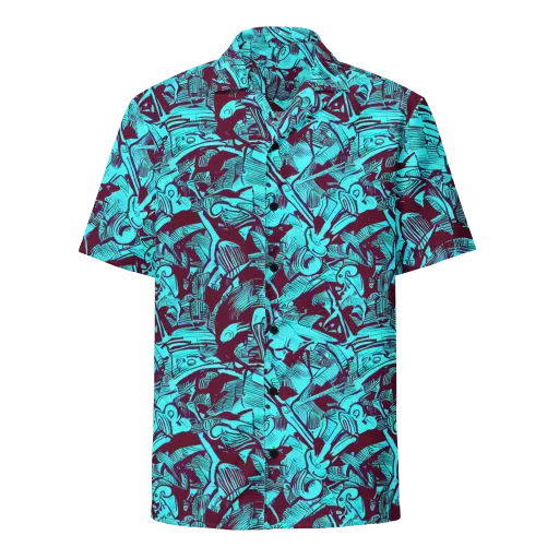 Burgundy Tropics on a Button Shirt