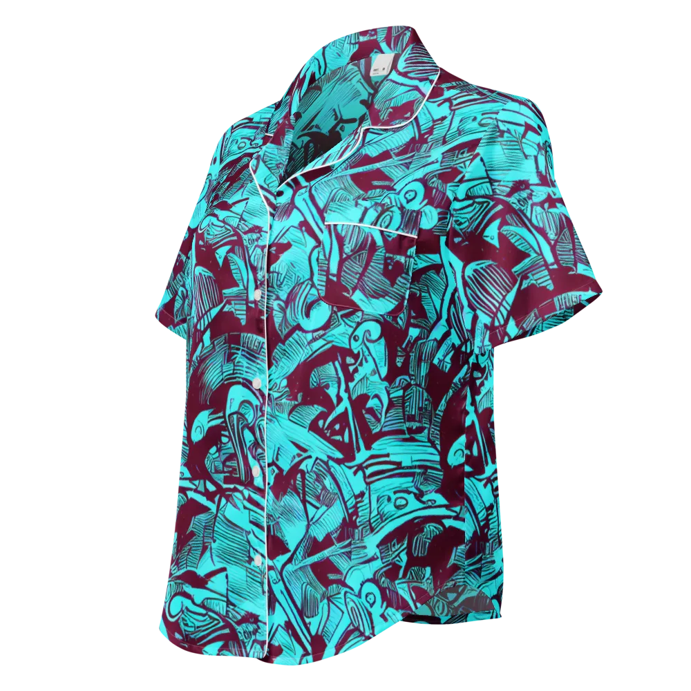 Burgundy Tropics on Women's Short Sleeve Pajama Top — Left Front