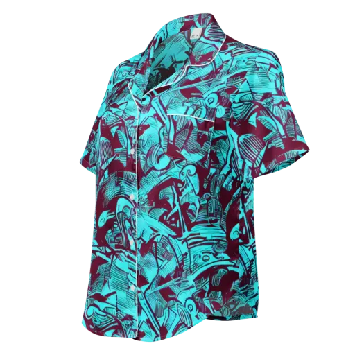Burgundy Tropics on a Women's Short Sleeve Pajama Top