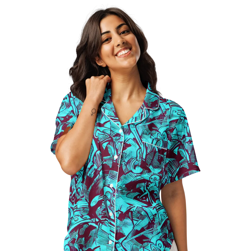 Burgundy Tropics on Women's Short Sleeve Pajama Top — Front