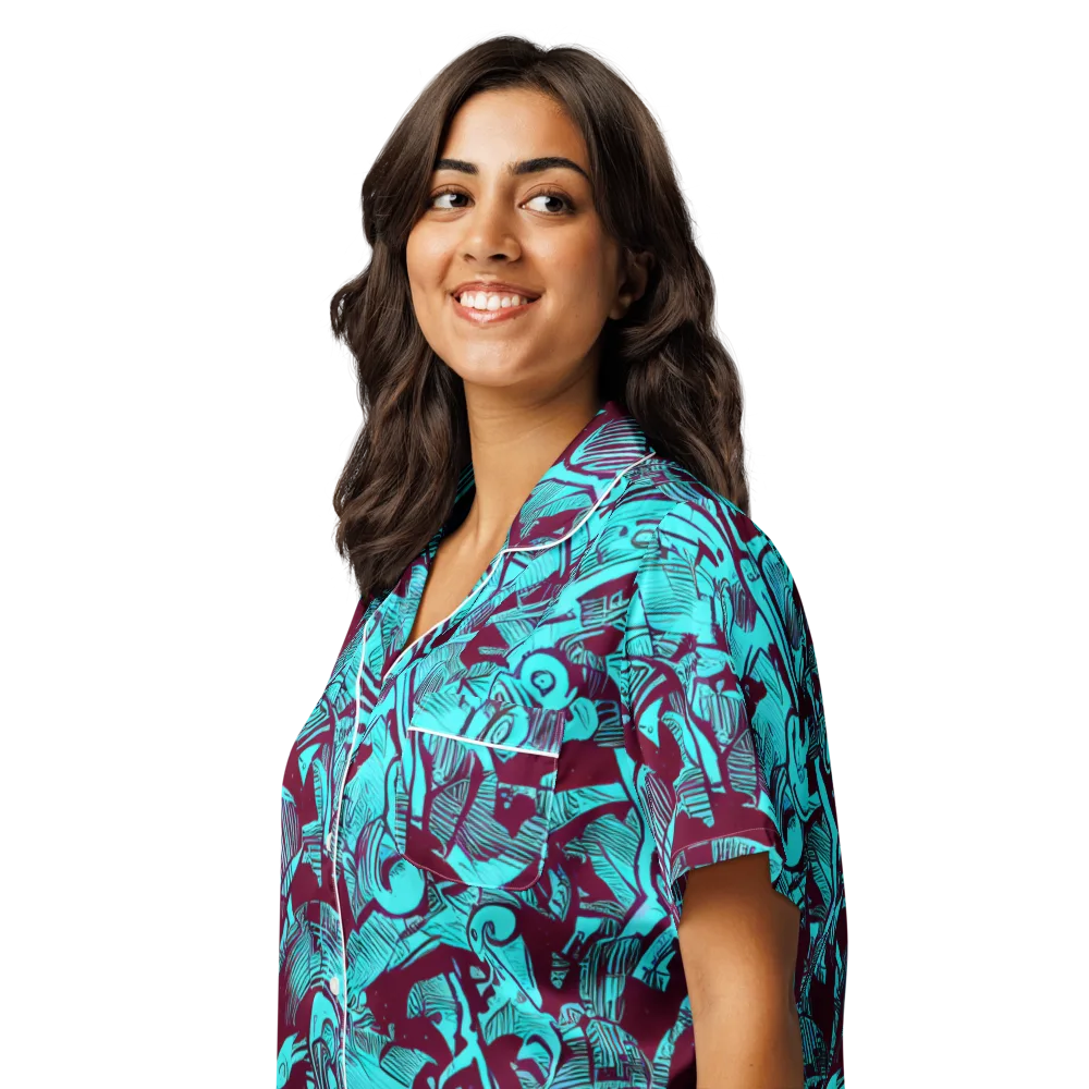 Burgundy Tropics on Women's Short Sleeve Pajama Top — Left Front