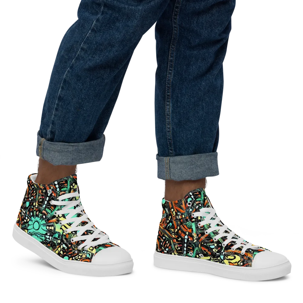 Neon Rumble on Men's High Top Canvas Shoes — Right