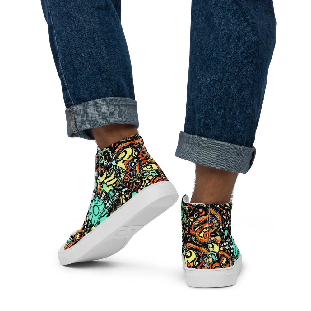 Neon Rumble on Men's High Top Canvas Shoes — Back