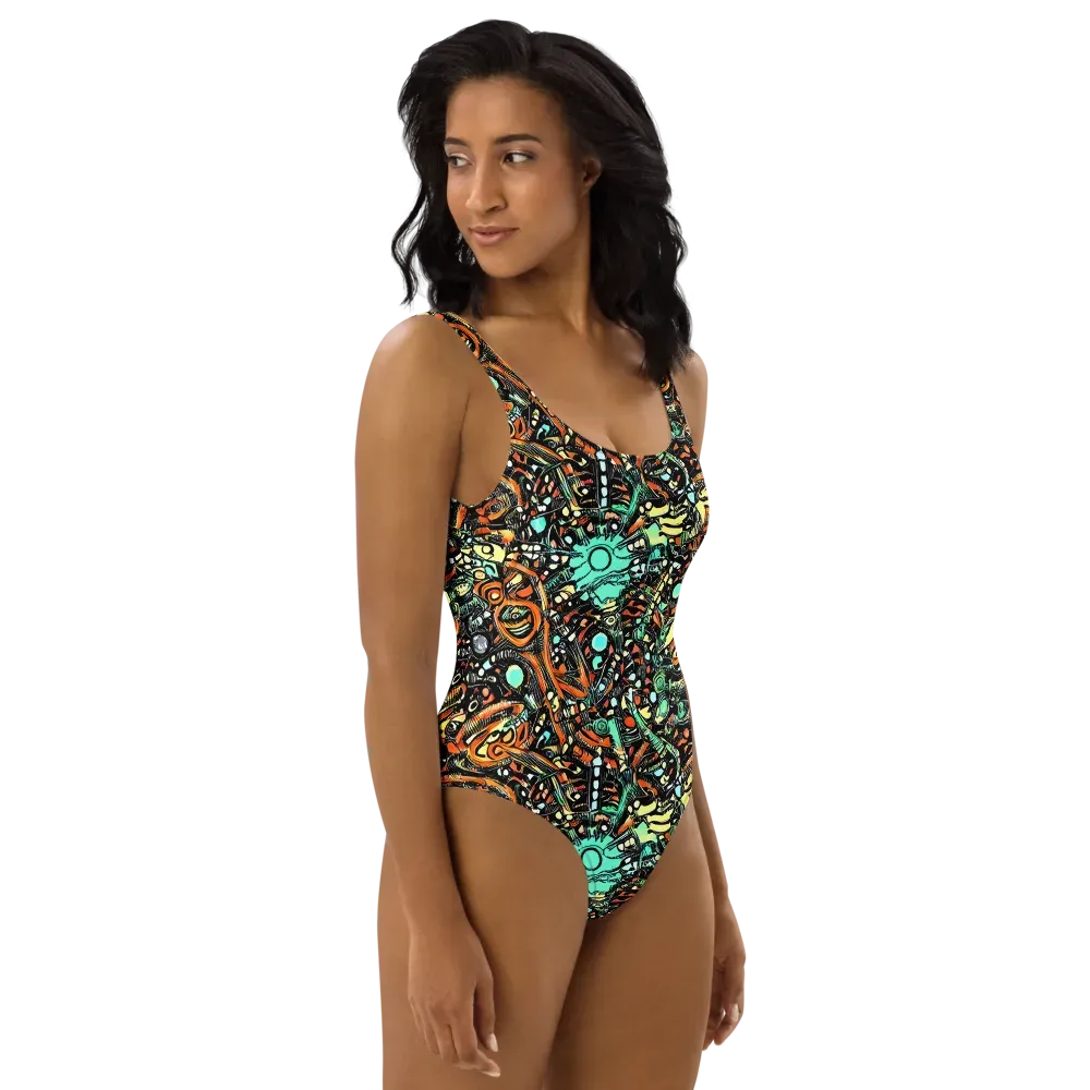 Neon Rumble on One-Piece Swimsuit — Right