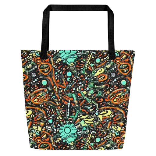 Neon Rumble on a Large Tote Bag W/ Pocket