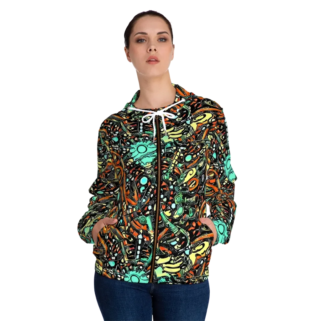 Neon Rumble on Women's Full-Zip Hoodie — Front On Person