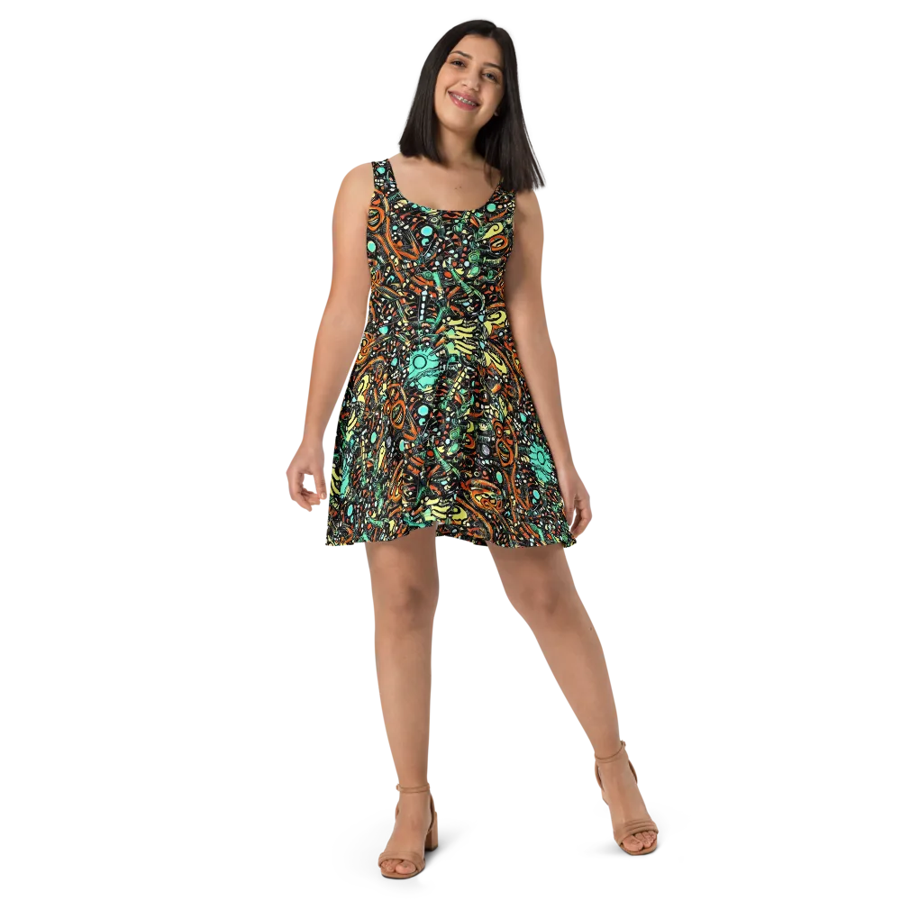 Neon Rumble on Skater Dress — Front
