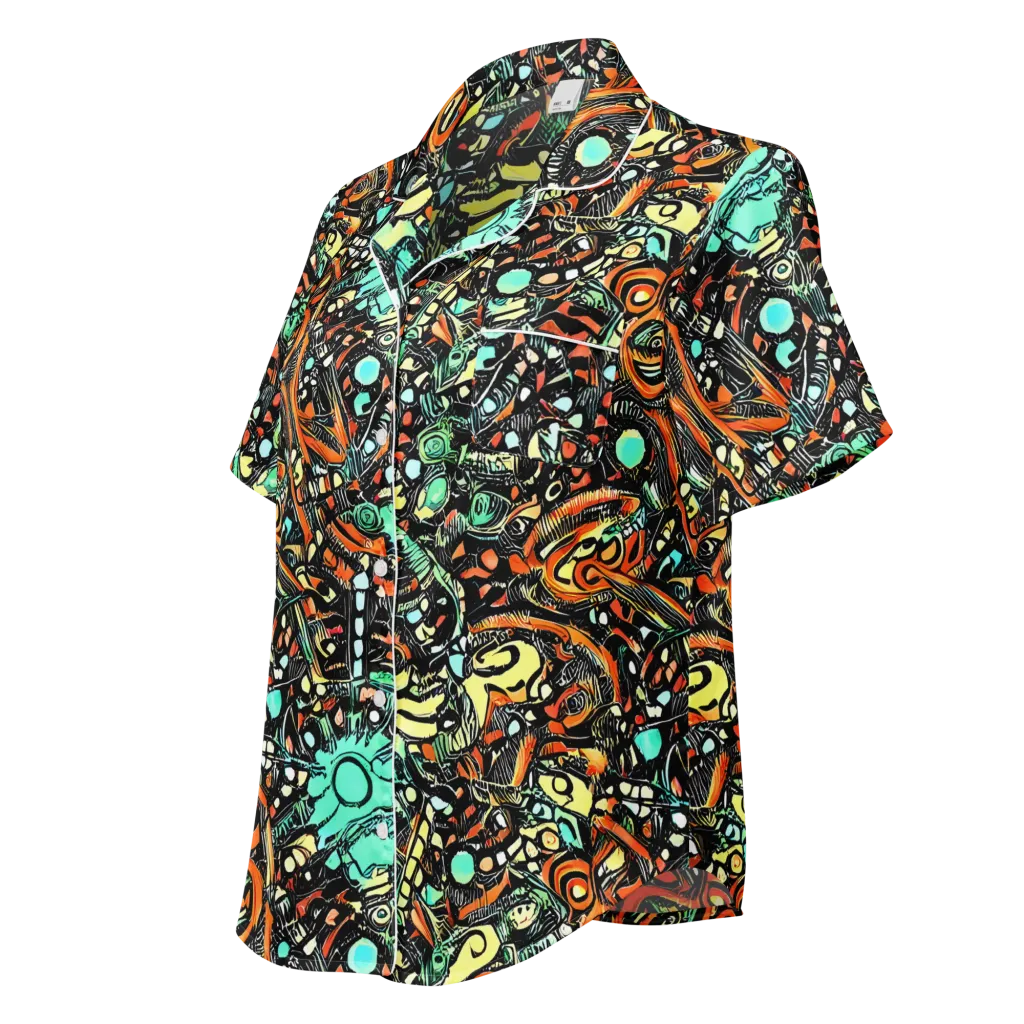 Neon Rumble on Women's Short Sleeve Pajama Top — Left Front