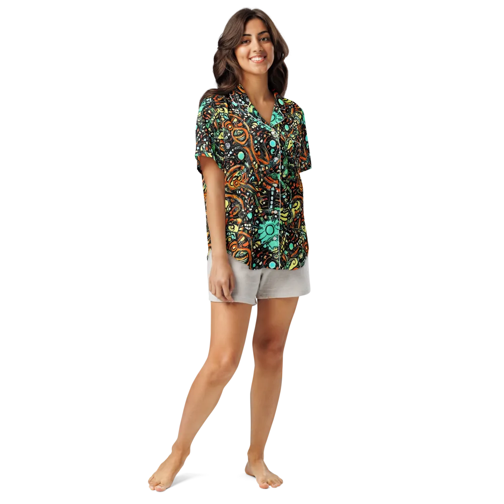 Neon Rumble on Women's Short Sleeve Pajama Top — Front