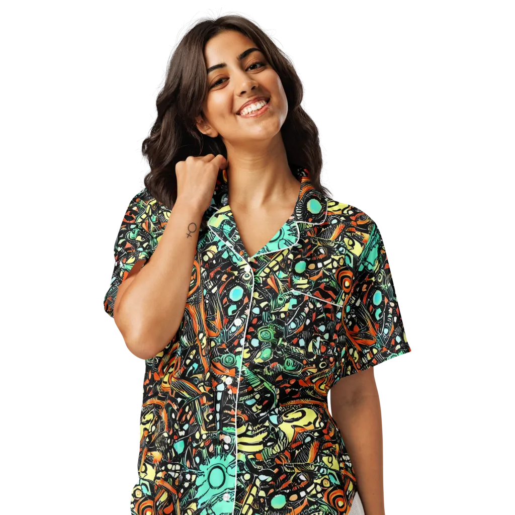 Neon Rumble on Women's Short Sleeve Pajama Top — Front