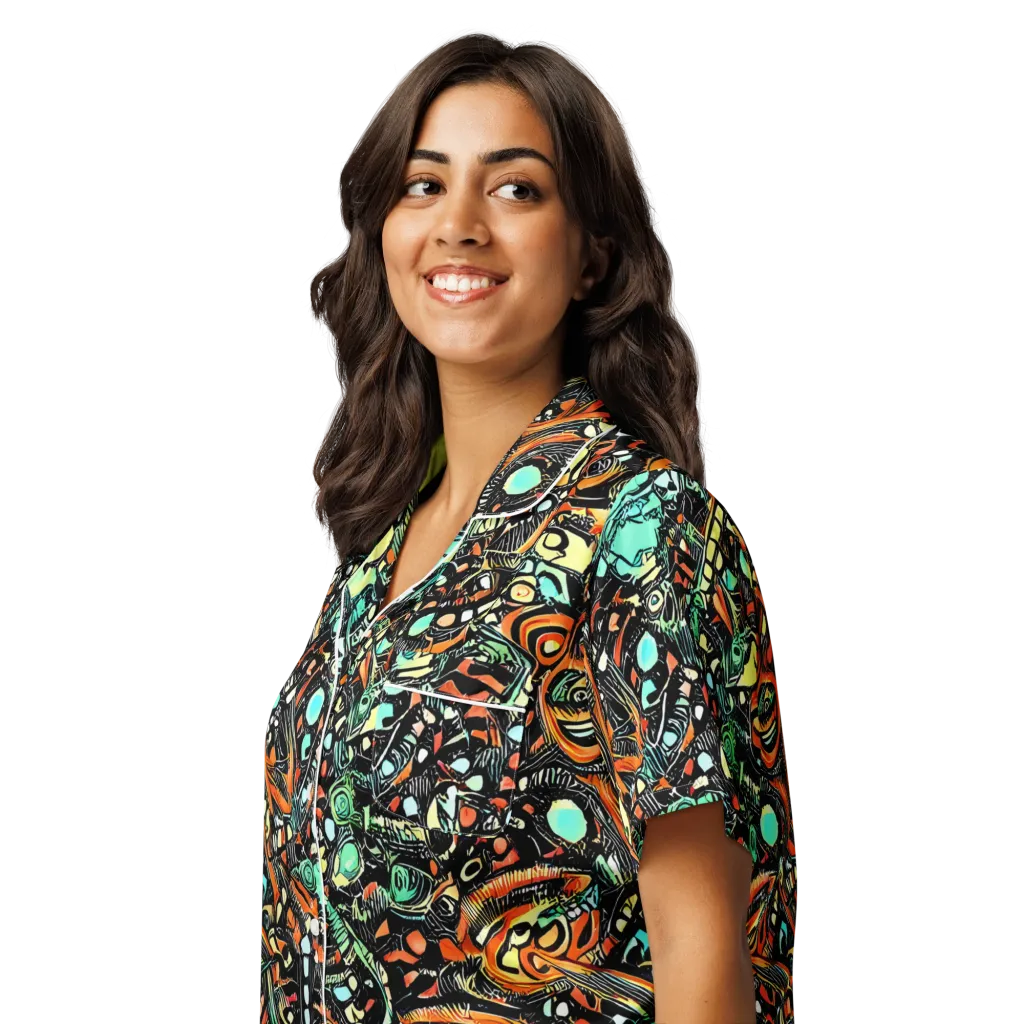 Neon Rumble on Women's Short Sleeve Pajama Top — Left Front