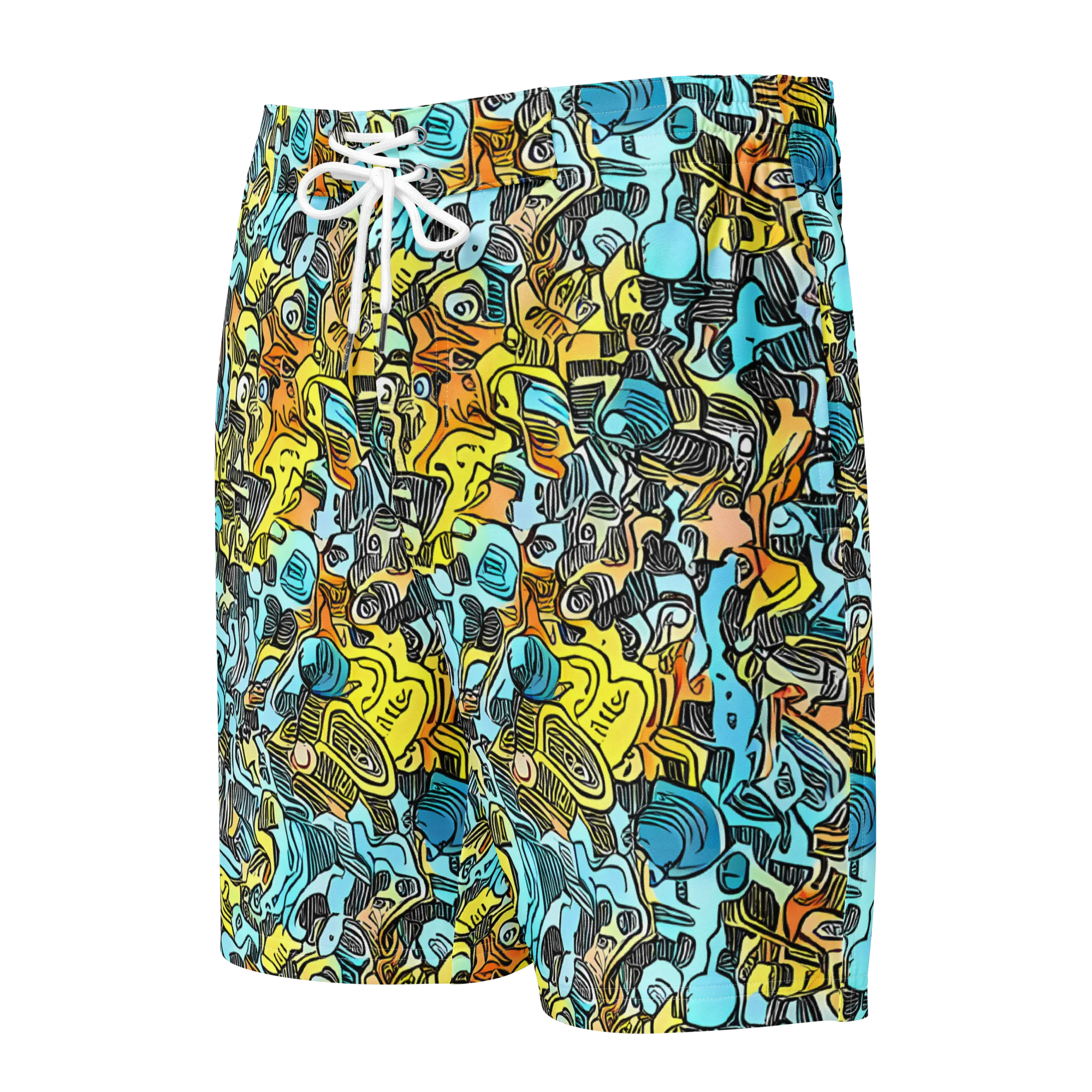 Neon Riddle on Men's Board Shorts — Front