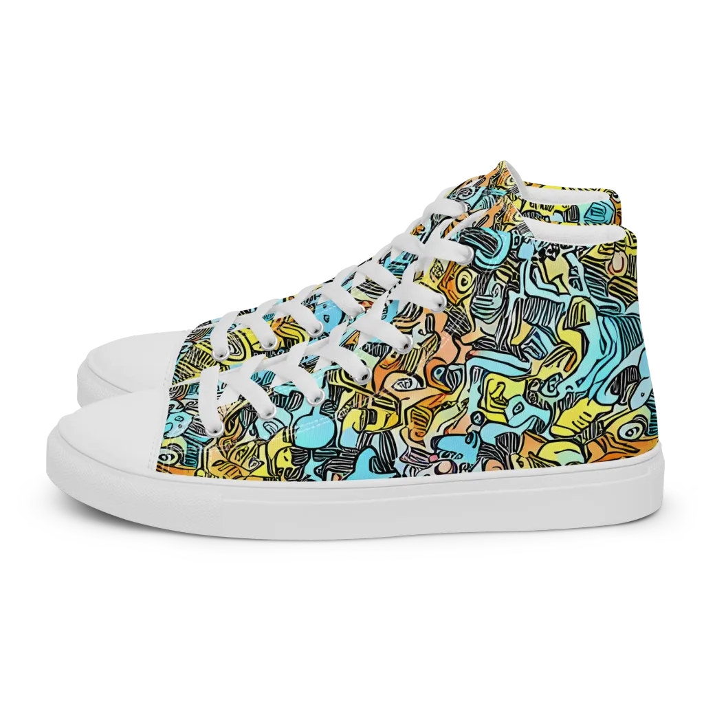 Neon Riddle on Men's High Top Canvas Shoes — Left
