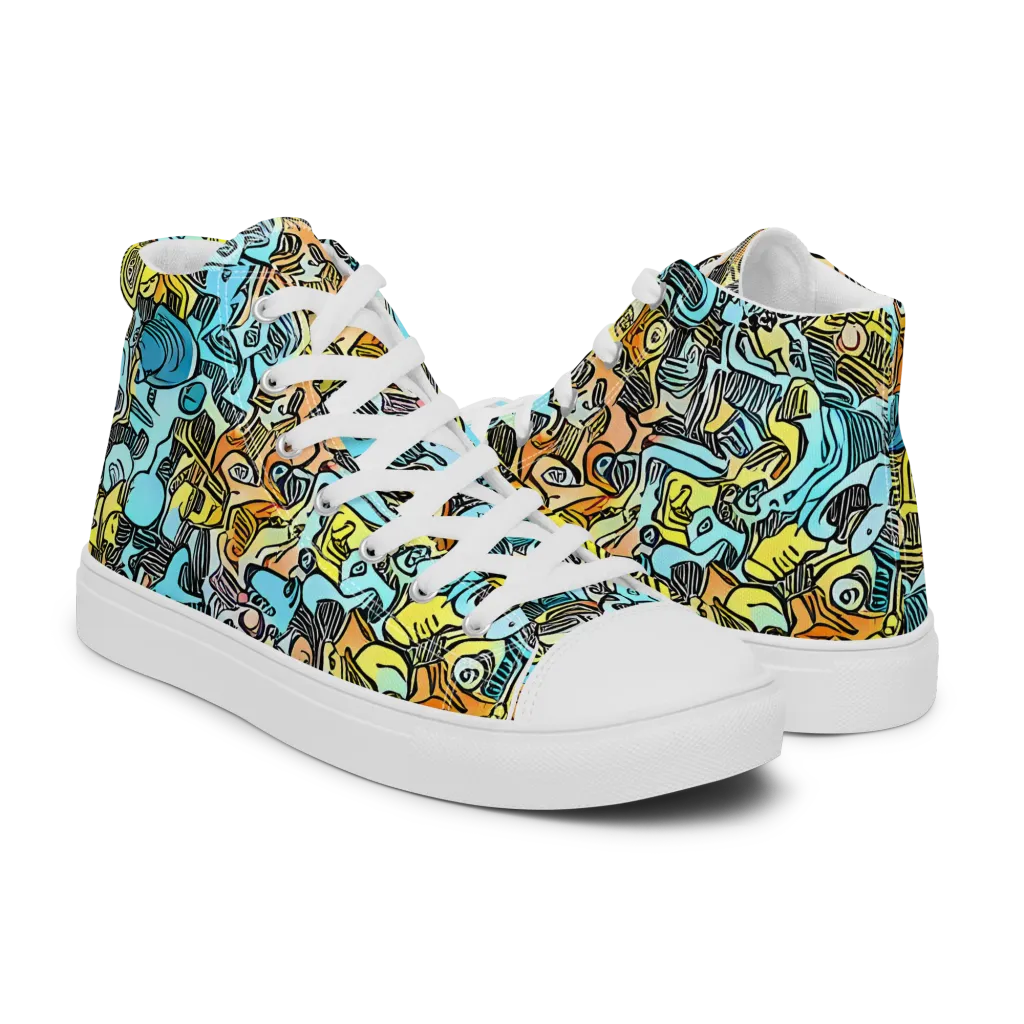 Neon Riddle on Men's High Top Canvas Shoes — Right