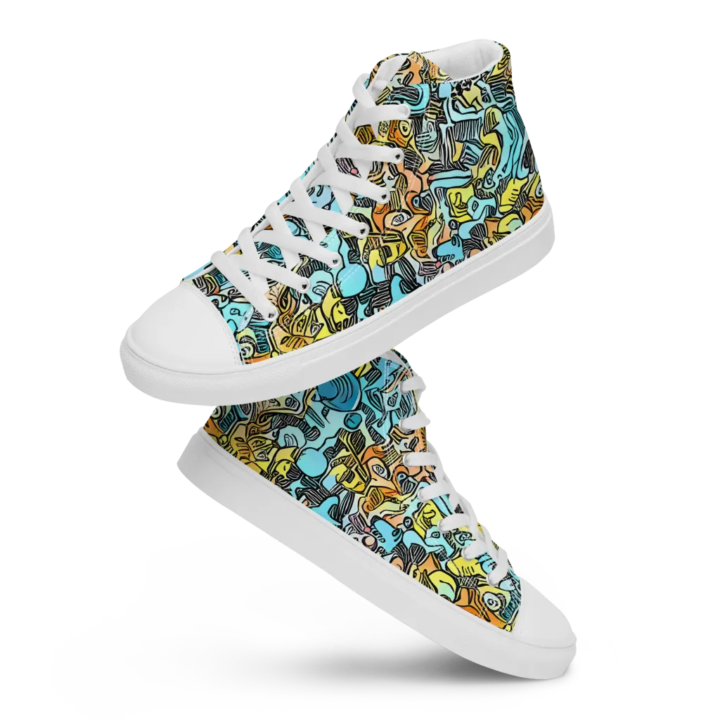Neon Riddle on Men's High Top Canvas Shoes — Front