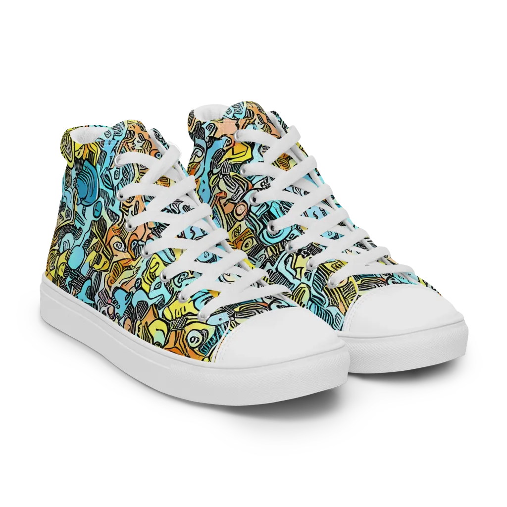 Neon Riddle on Women's High Top Canvas Shoes — Right Front