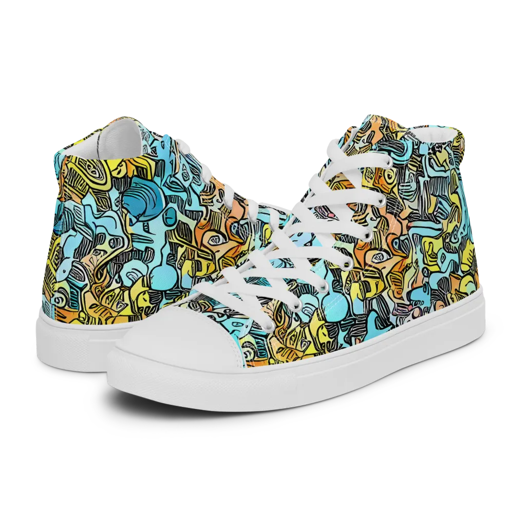 Neon Riddle on Women's High Top Canvas Shoes — Left