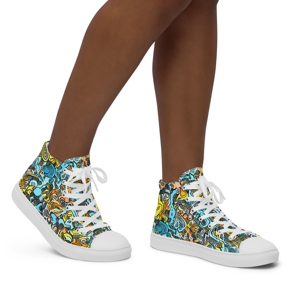 Neon Riddle on Women's High Top Canvas Shoes — Right