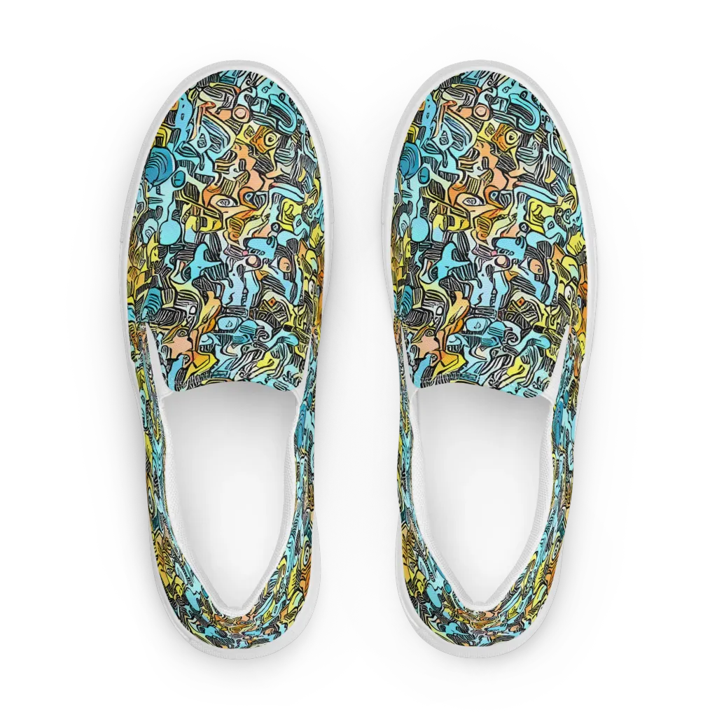 Neon Riddle on Men's Slip-On Canvas Shoes — Front