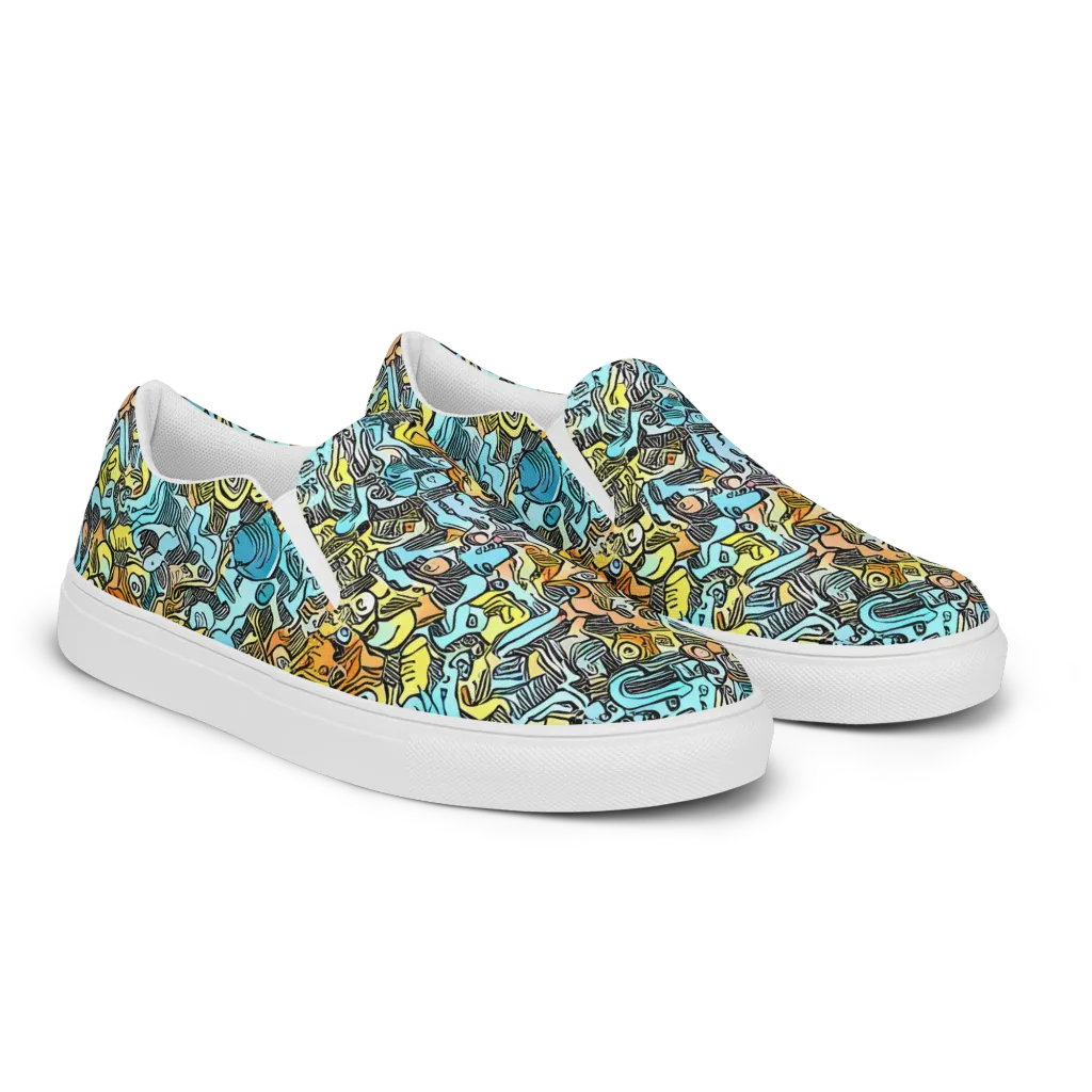 Neon Riddle on Men's Slip-On Canvas Shoes — Right Front