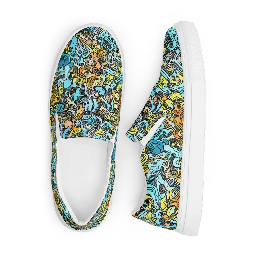 Neon Riddle on Men's Slip-On Canvas Shoes — Front