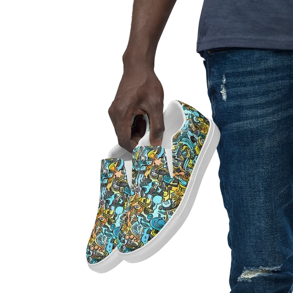 Neon Riddle on Men's Slip-On Canvas Shoes — Left Front