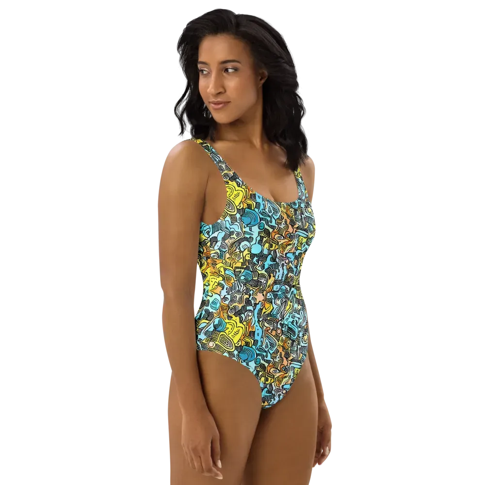 Neon Riddle on One-Piece Swimsuit — Right