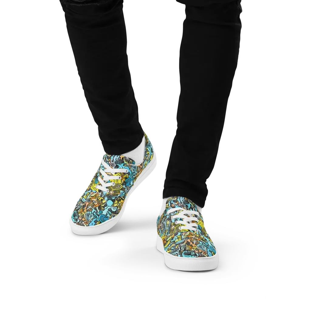 Neon Riddle on Men's Lace-Up Canvas Shoes — Front