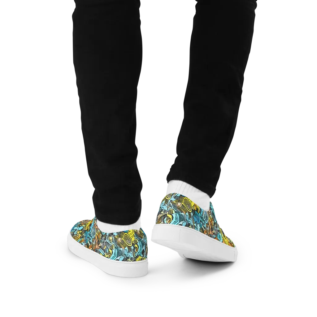 Neon Riddle on Men's Lace-Up Canvas Shoes — Back