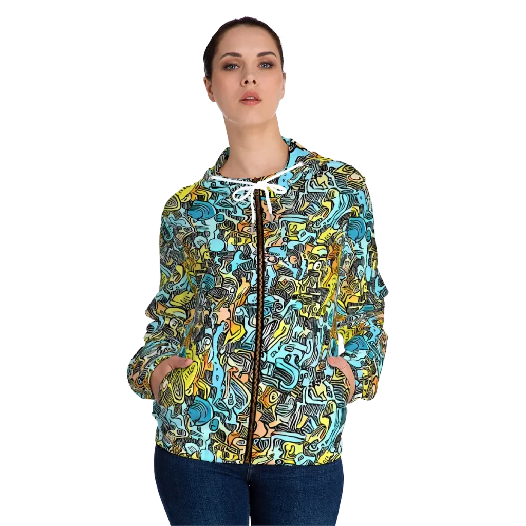 Neon Riddle on Women's Full-Zip Hoodie — Front On Person