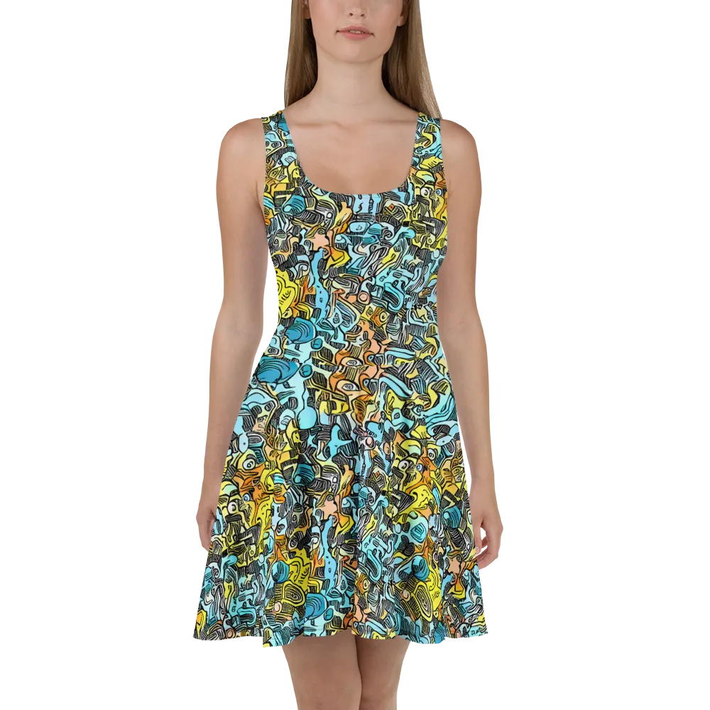 Neon Riddle on Skater Dress — Front