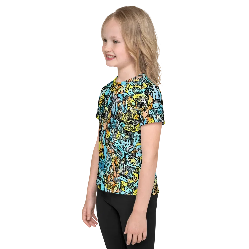 Neon Riddle on Kids Crew Neck T-Shirt — Left