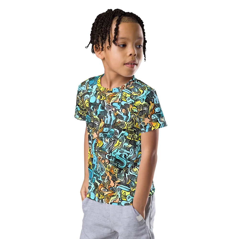 Neon Riddle on Kids Crew Neck T-Shirt — Left Front