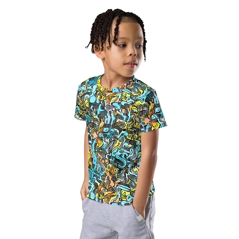 Neon Riddle on Kids Crew Neck T-Shirt — Left Front