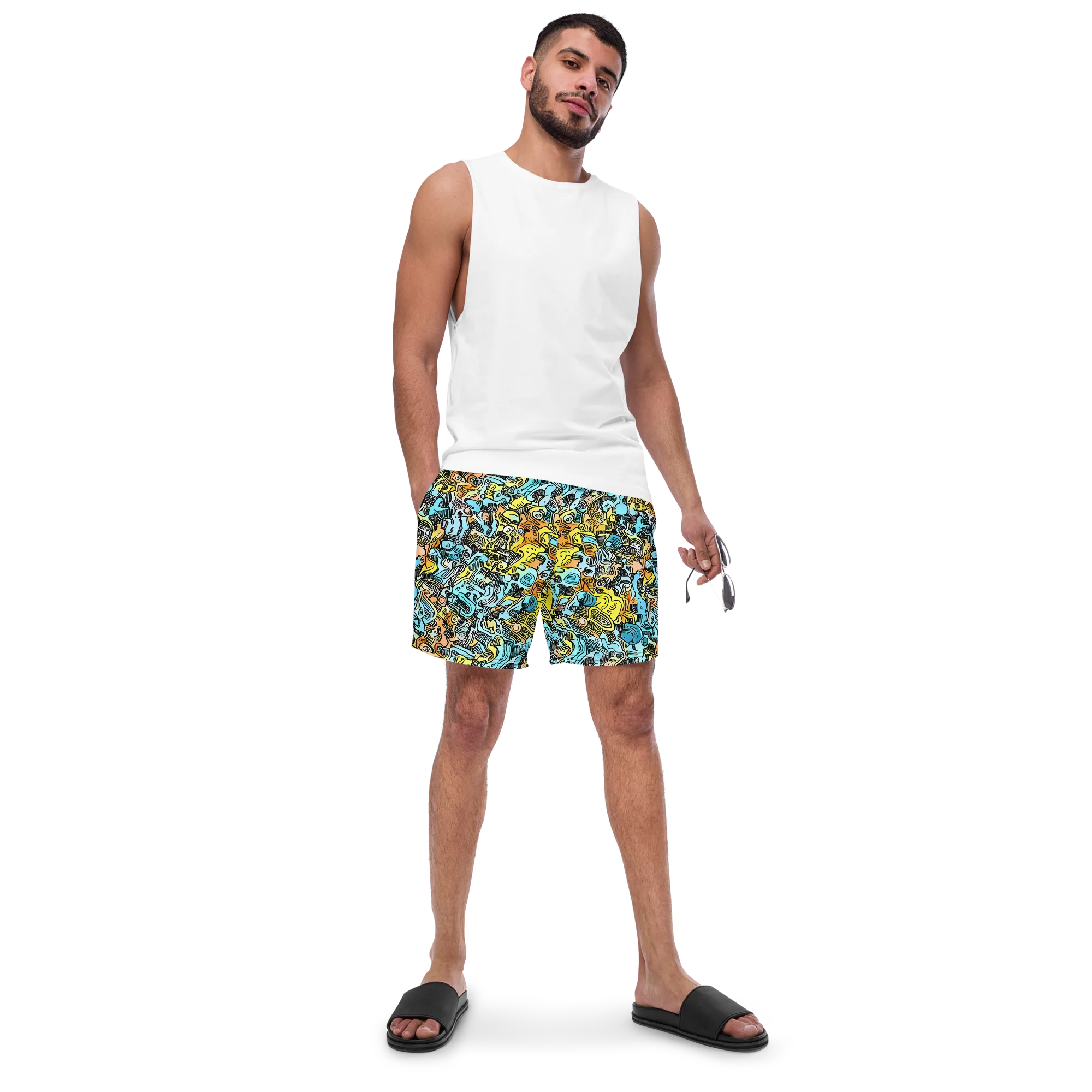 Neon Riddle on Swim Trunks — Front