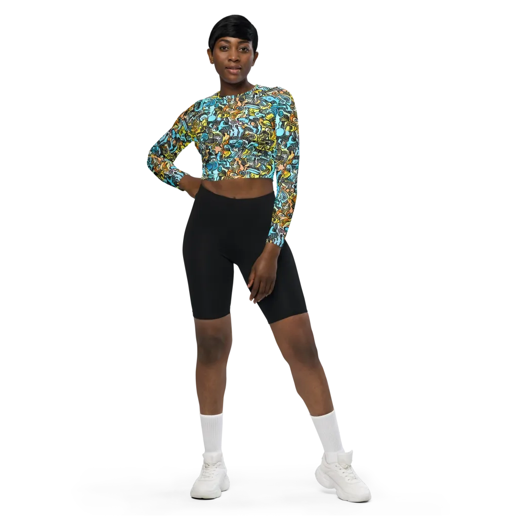 Neon Riddle on Long Sleeve Crop Top — Front
