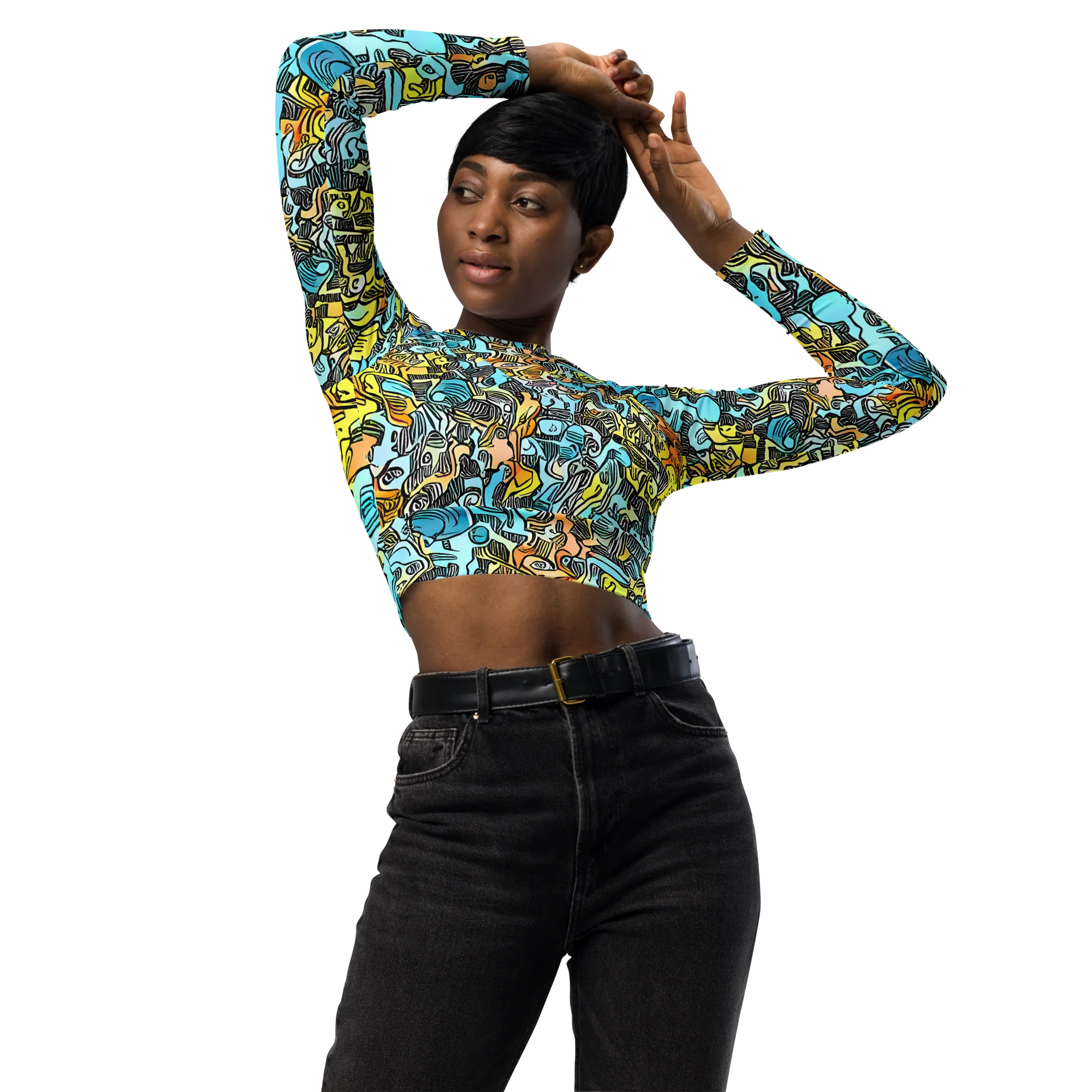 Neon Riddle on Long Sleeve Crop Top — Front