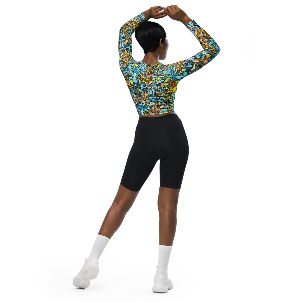 Neon Riddle on Long Sleeve Crop Top — Back