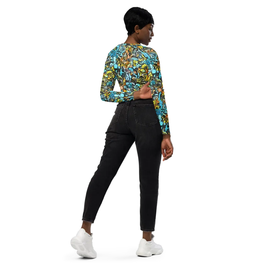 Neon Riddle on Long Sleeve Crop Top — Right Back