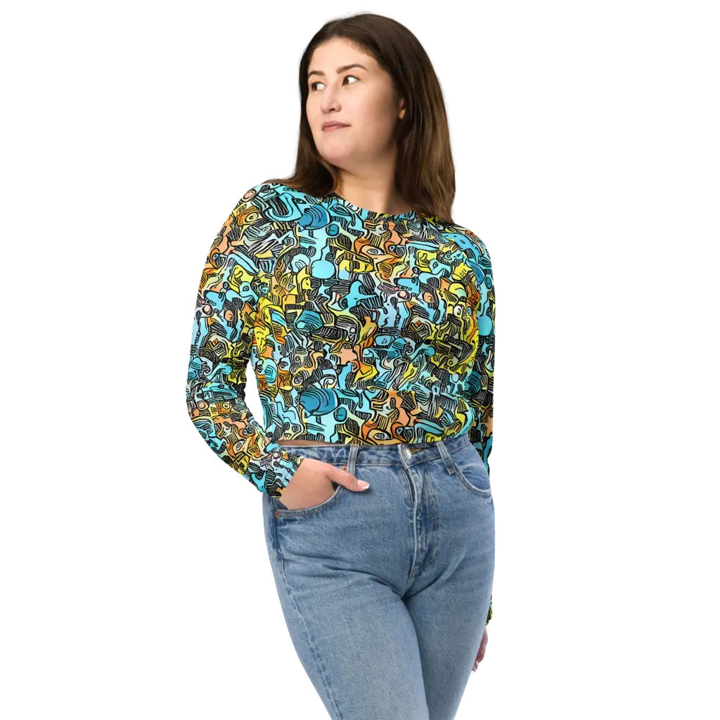Neon Riddle on Long Sleeve Crop Top — Front