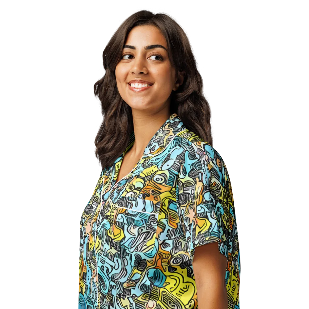 Neon Riddle on Women's Short Sleeve Pajama Top — Left Front