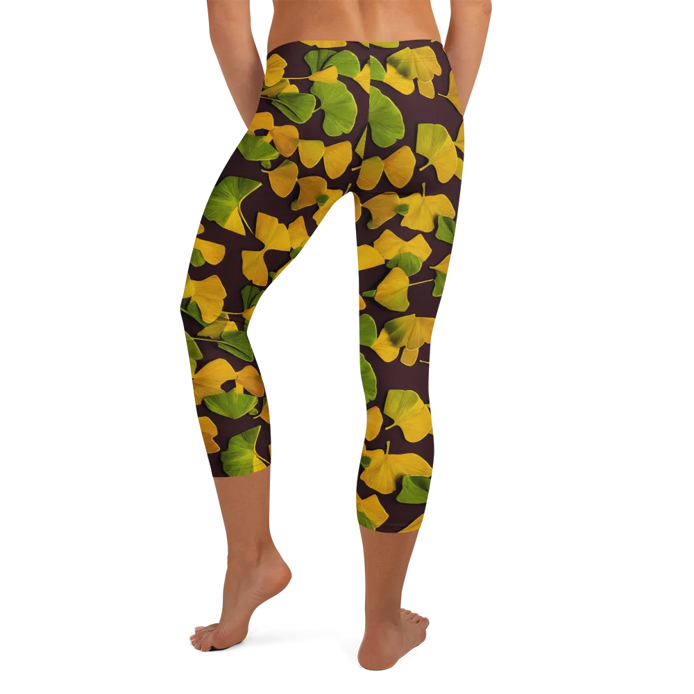 Midnight Ginkgo on Capri Leggings — Back